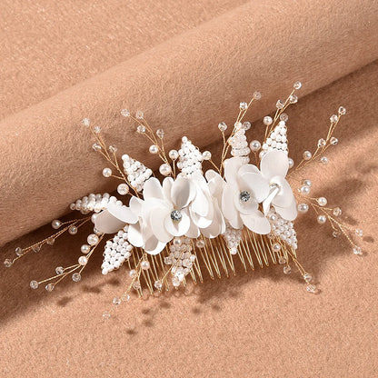 Bridal Flower Hair Comb Simple Head Flower Millet Pearl Bead Knot Wedding Accessories