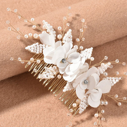 Bridal Flower Hair Comb Simple Head Flower Millet Pearl Bead Knot Wedding Accessories