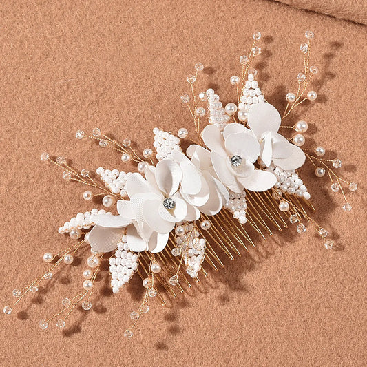 Bridal Flower Hair Comb Simple Head Flower Millet Pearl Bead Knot Wedding Accessories