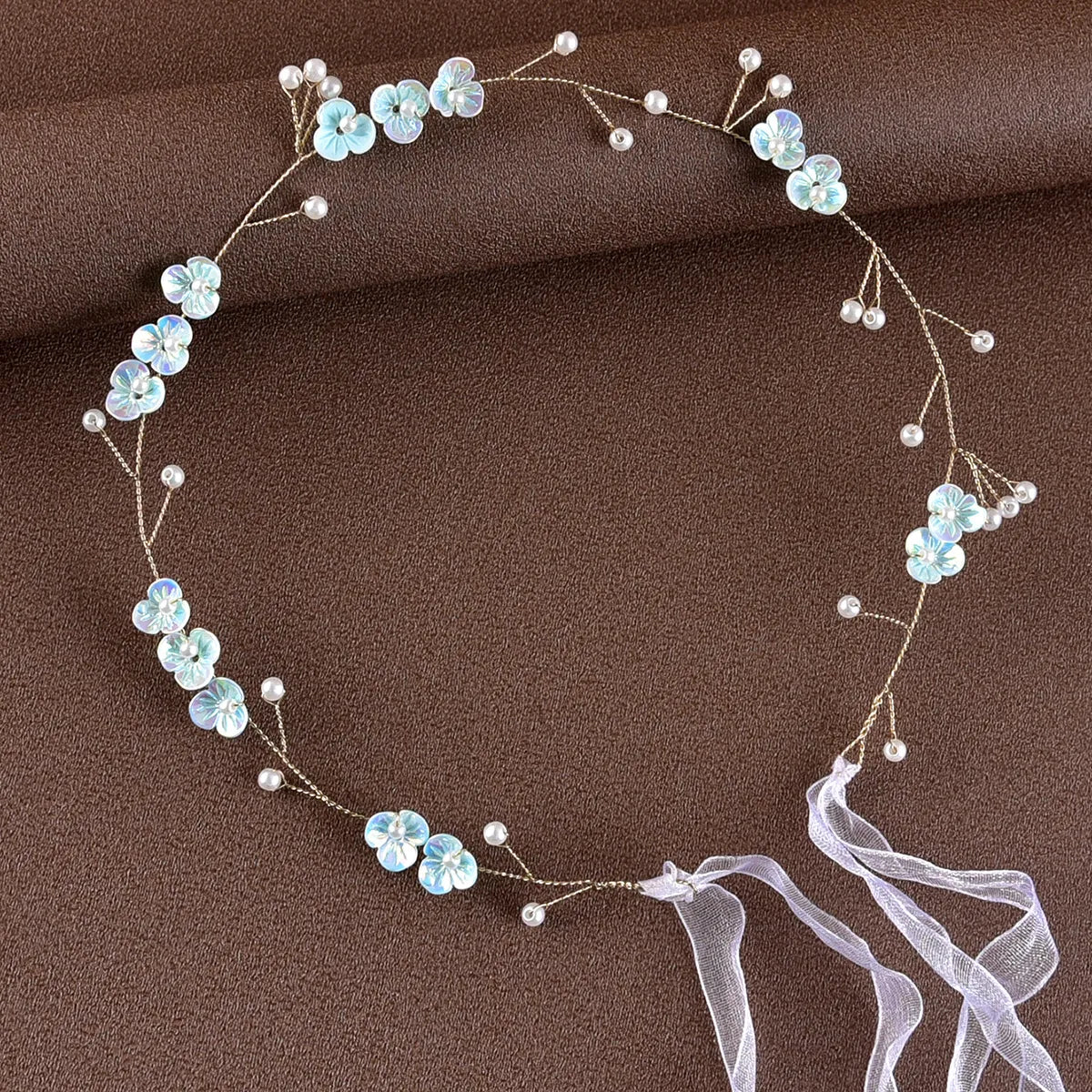 Bridal Headdress Pearl Three-Petal Flower Handmade Headband