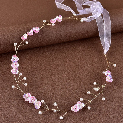 Bridal Headdress Pearl Three-Petal Flower Handmade Headband