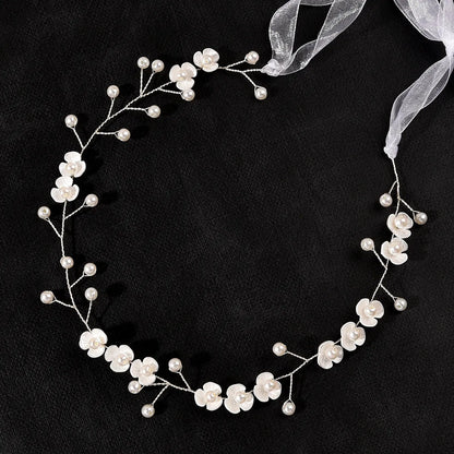 Bridal Headdress Pearl Three-Petal Flower Handmade Headband