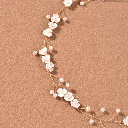 Bridal Headdress Pearl Three-Petal Flower Handmade Headband