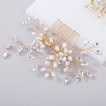 Bridal Headwear Pure Handmade Pearl Crystal Hair Comb