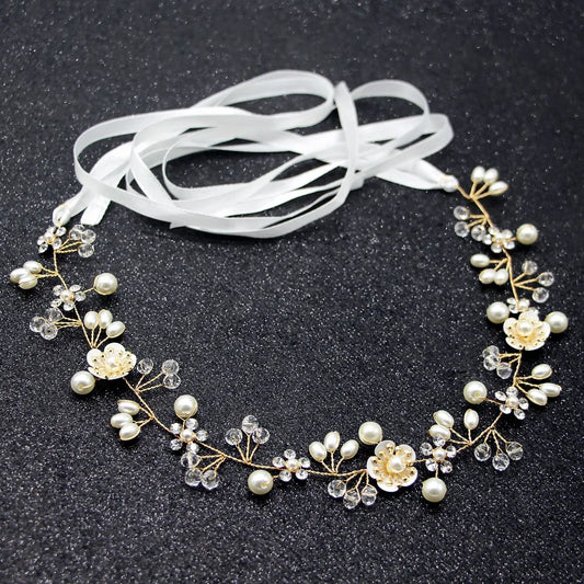 Bridal Jewelry Flowers Hand-Beaded Headband Wedding Headdress