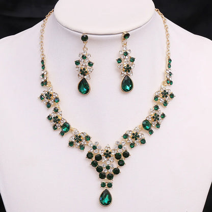 Bridal Water Droplets Flower Alloy Inlay Rhinestones Earrings Necklace