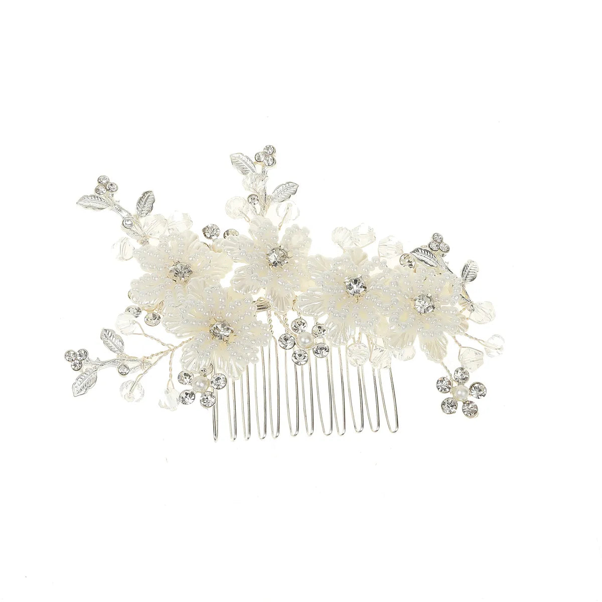 Bridal Wedding Hair Accessories White Flowers Beaded Hair Comb