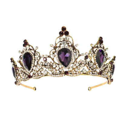 Bridal Wedding Palace Style Retro Crown Amethyst Alloy Diamond Crown