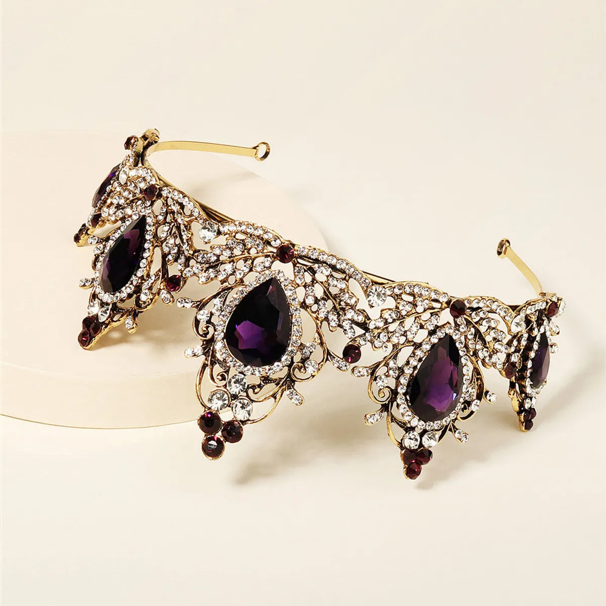 Bridal Wedding Palace Style Retro Crown Amethyst Alloy Diamond Crown