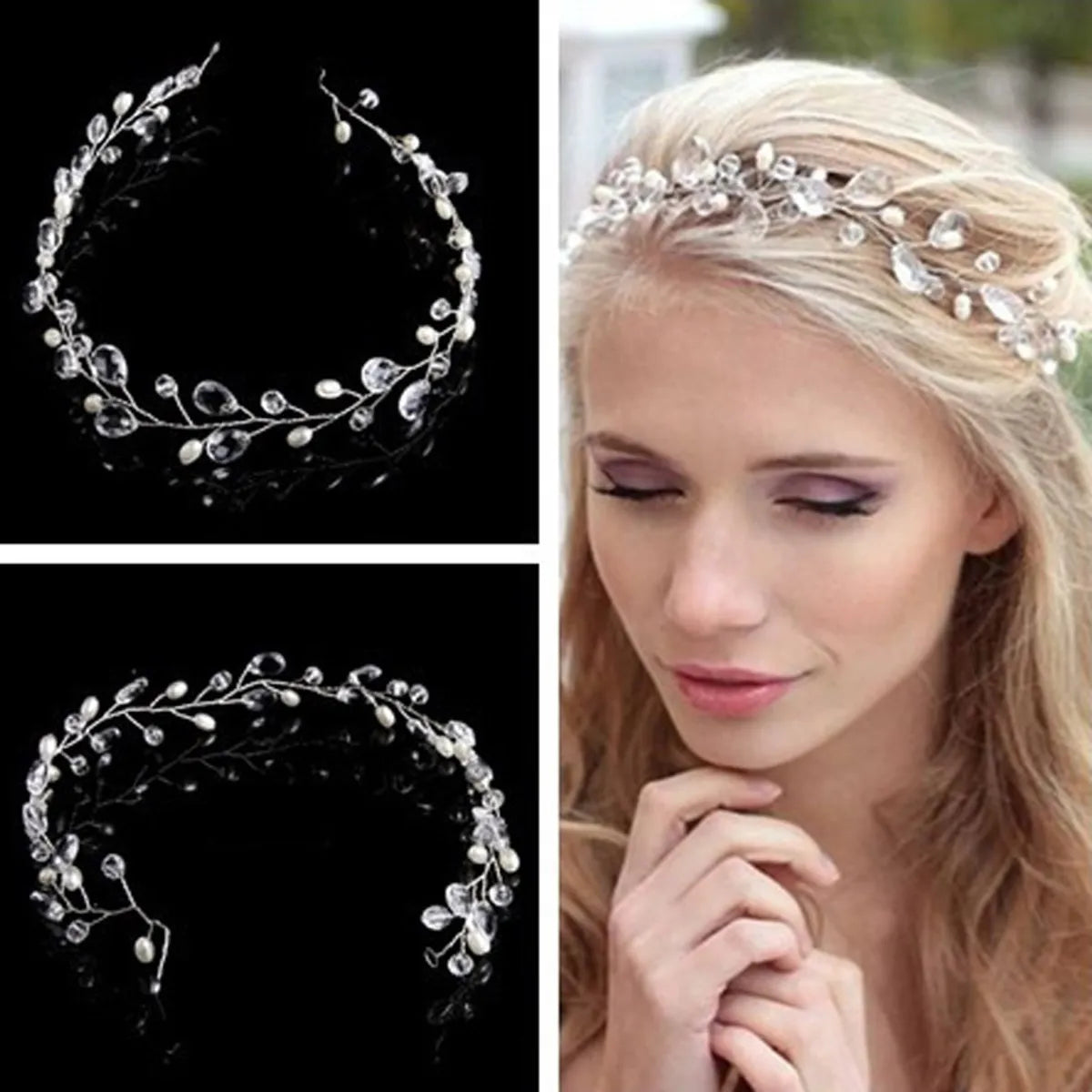 Brides Lengthened Bridal Handmade Pearl Hairband Wedding Accessories