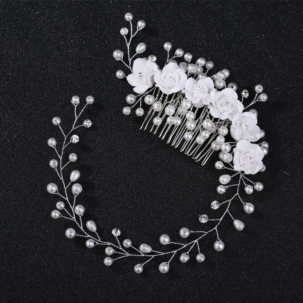 Brides Lengthened Bridal Handmade Pearl Hairband Wedding Accessories