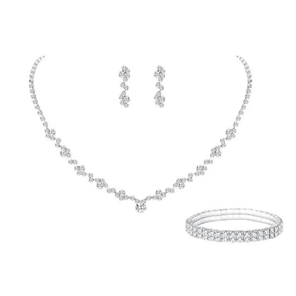 Bridesmaid Dance Costume Rhinestone Jewelry Suit Bridal Wedding Metal Zircon Water Drop Wave Necklace Earrings Bracelet