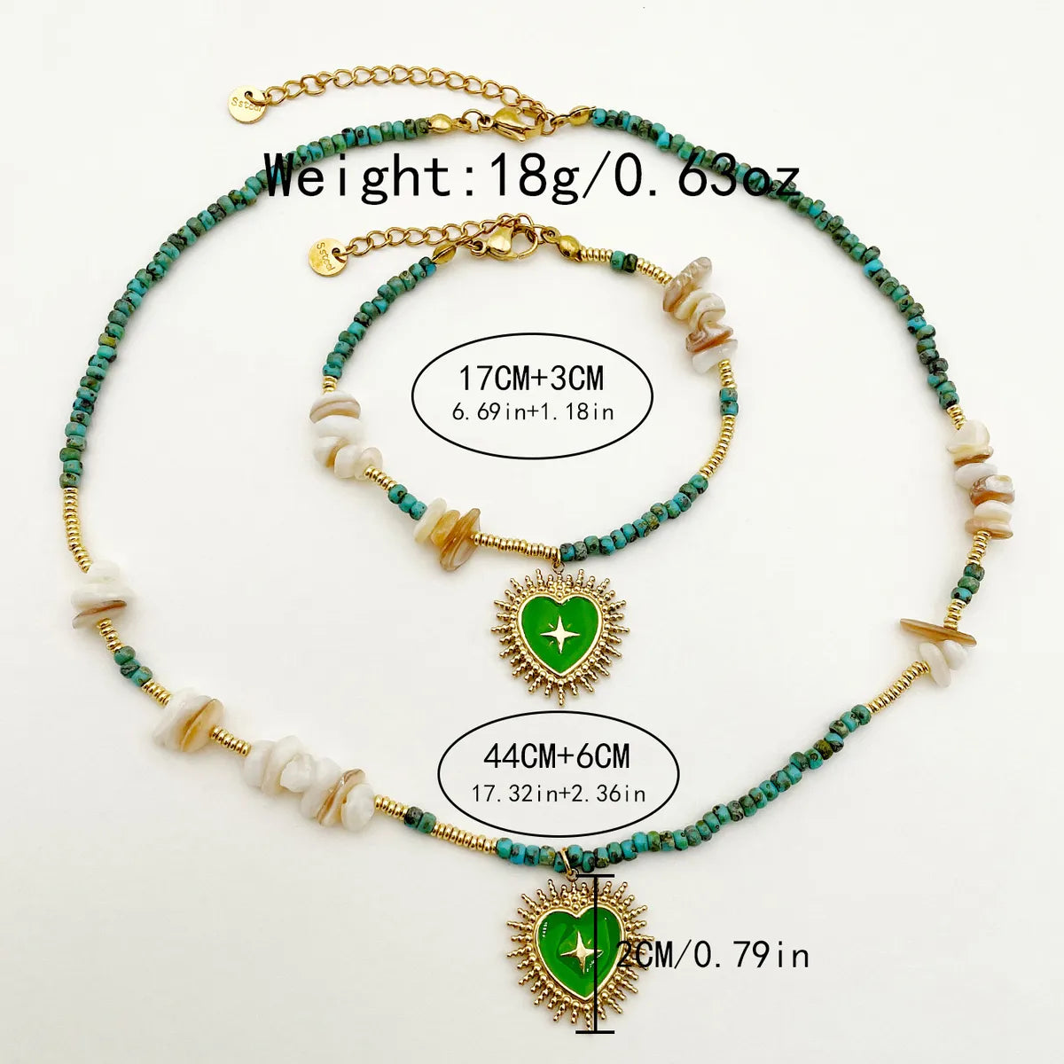 304 Stainless Steel Beaded Gravel Gold Plated British Style Commute Enamel Plating Cross Heart Shape Natural Stone Beads Bracelets Necklace