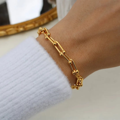 Wholesale British Style Solid Color Stainless Steel Plating 18k Gold Plated Bracelets Necklace