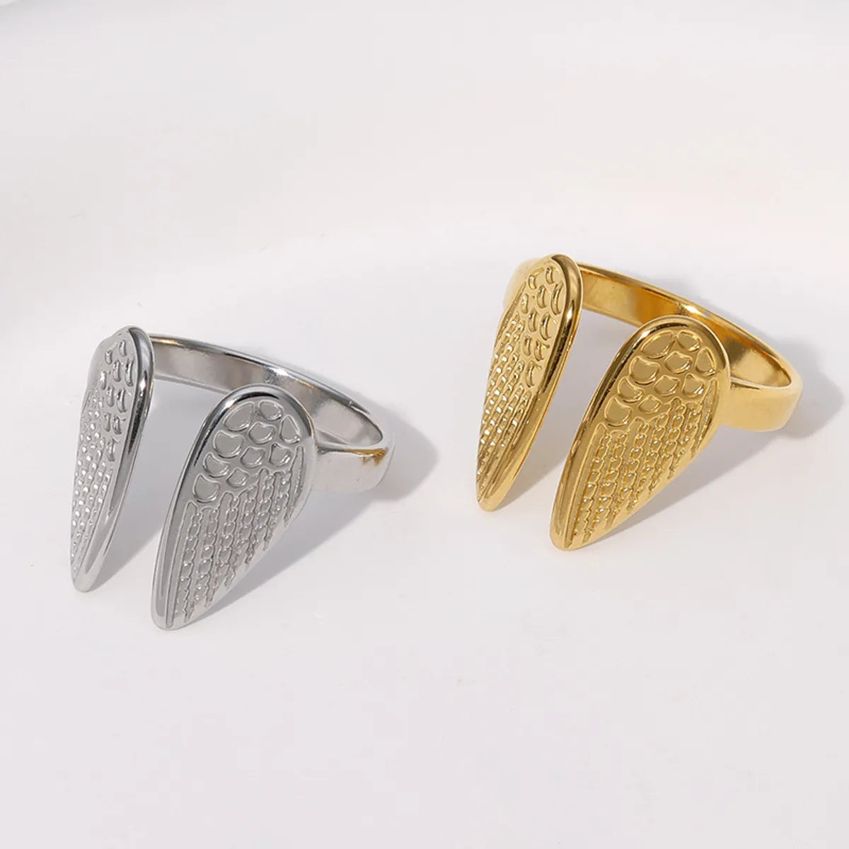 British Style Wings Stainless Steel Plating Open Rings