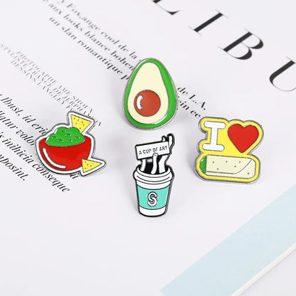 Brooch Cartoon Cute Series Avocado Coffee Collar Needle Funny Brooch