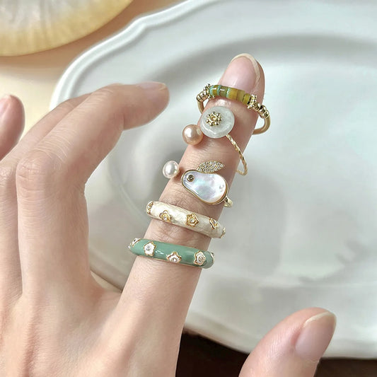 Bunny Pearl Ring Female Hepburn Style Niche New Chinese Design Fashion Personality Affordable Luxury Versatile Style Index Finger Ring