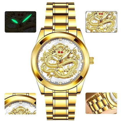 Business Classic Style Dragon Single Folding Buckle Quartz Men'S Watches