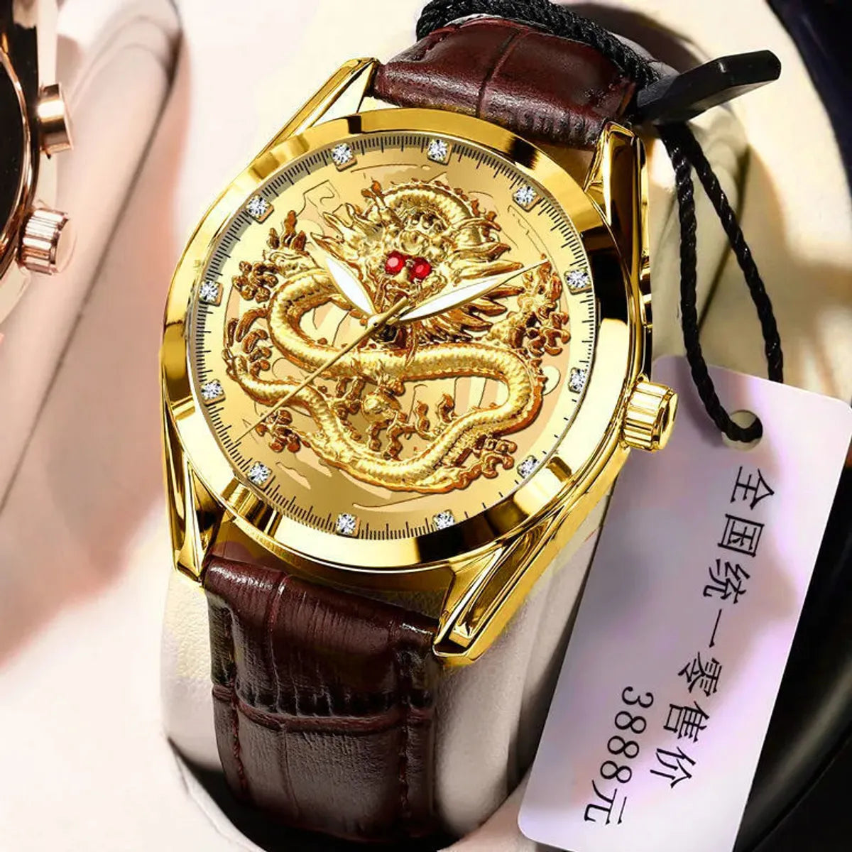 Business Classic Style Dragon Single Folding Buckle Quartz Men'S Watches