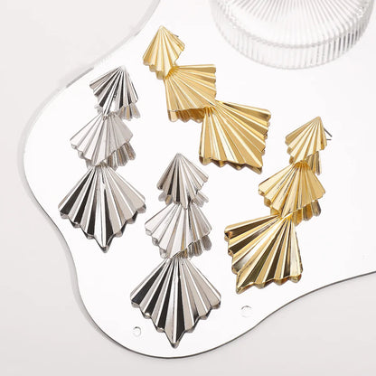 Business Formal Folding Fan Iron Drop Earrings