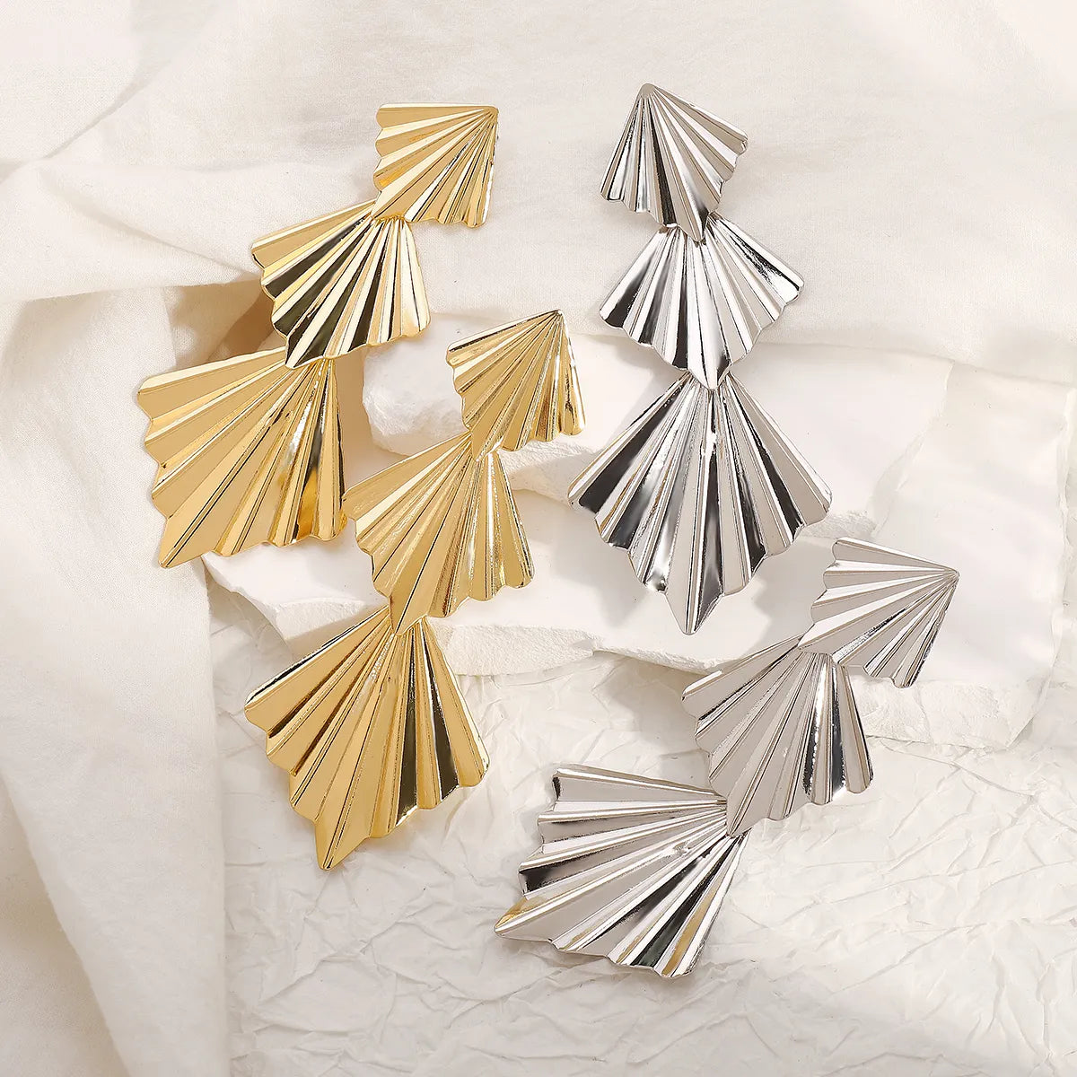 Business Formal Folding Fan Iron Drop Earrings