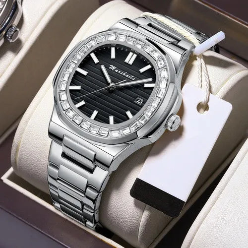 Business Stripe Butterfly Double Snap Quartz Men'S Watches