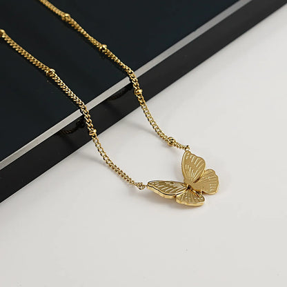 Butterfly Necklace Women's Stacked 18k Gold Titanium Steel Sweater Chain