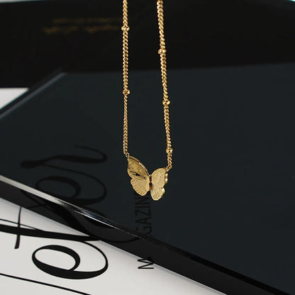 Butterfly Necklace Women's Stacked 18k Gold Titanium Steel Sweater Chain