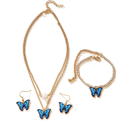 Butterfly Pendant Set 3-piece Creative Earrings Necklace Bracelet Alloy Combination Set