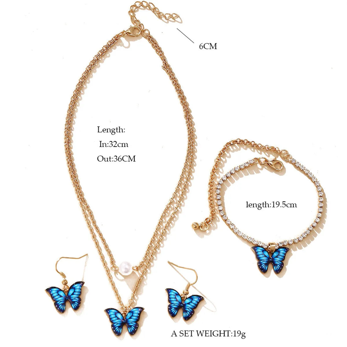 Butterfly Pendant Set 3-piece Creative Earrings Necklace Bracelet Alloy Combination Set