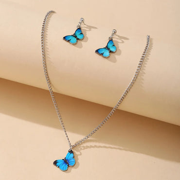 Butterfly Pendant Set 3-piece Creative Earrings Necklace Bracelet Alloy Combination Set