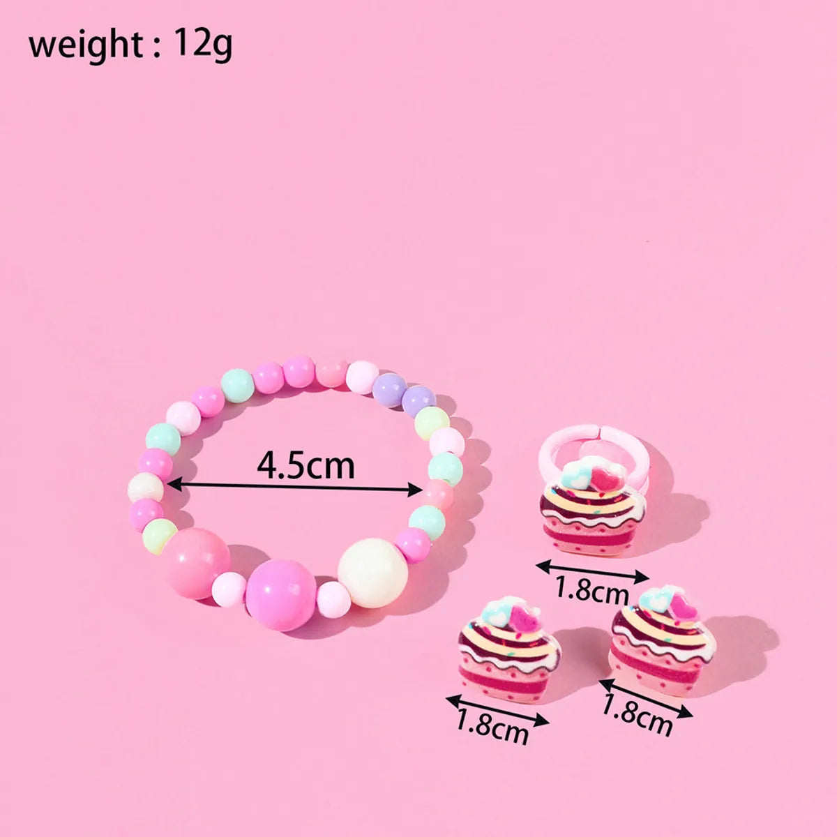 Cake Acrylic Handmade Beaded Earring Ring Bracelet Three-piece Set