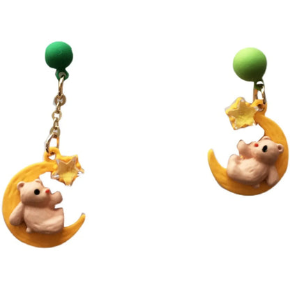 Cartoon Bear Stars And Moon Asymmetrical Earrings