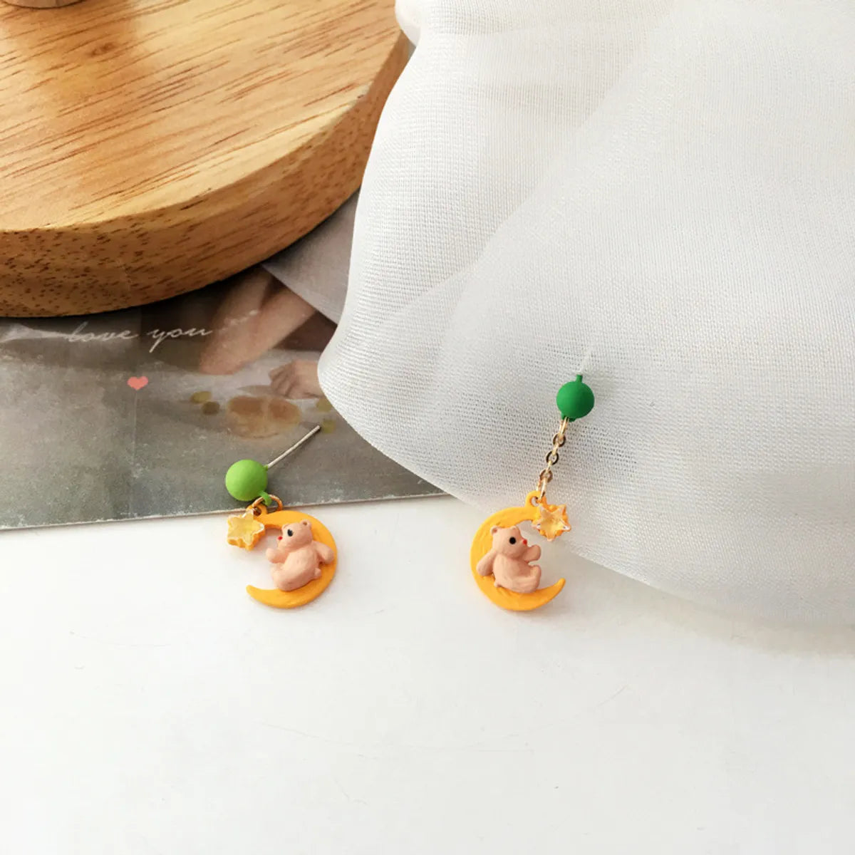 Cartoon Bear Stars And Moon Asymmetrical Earrings