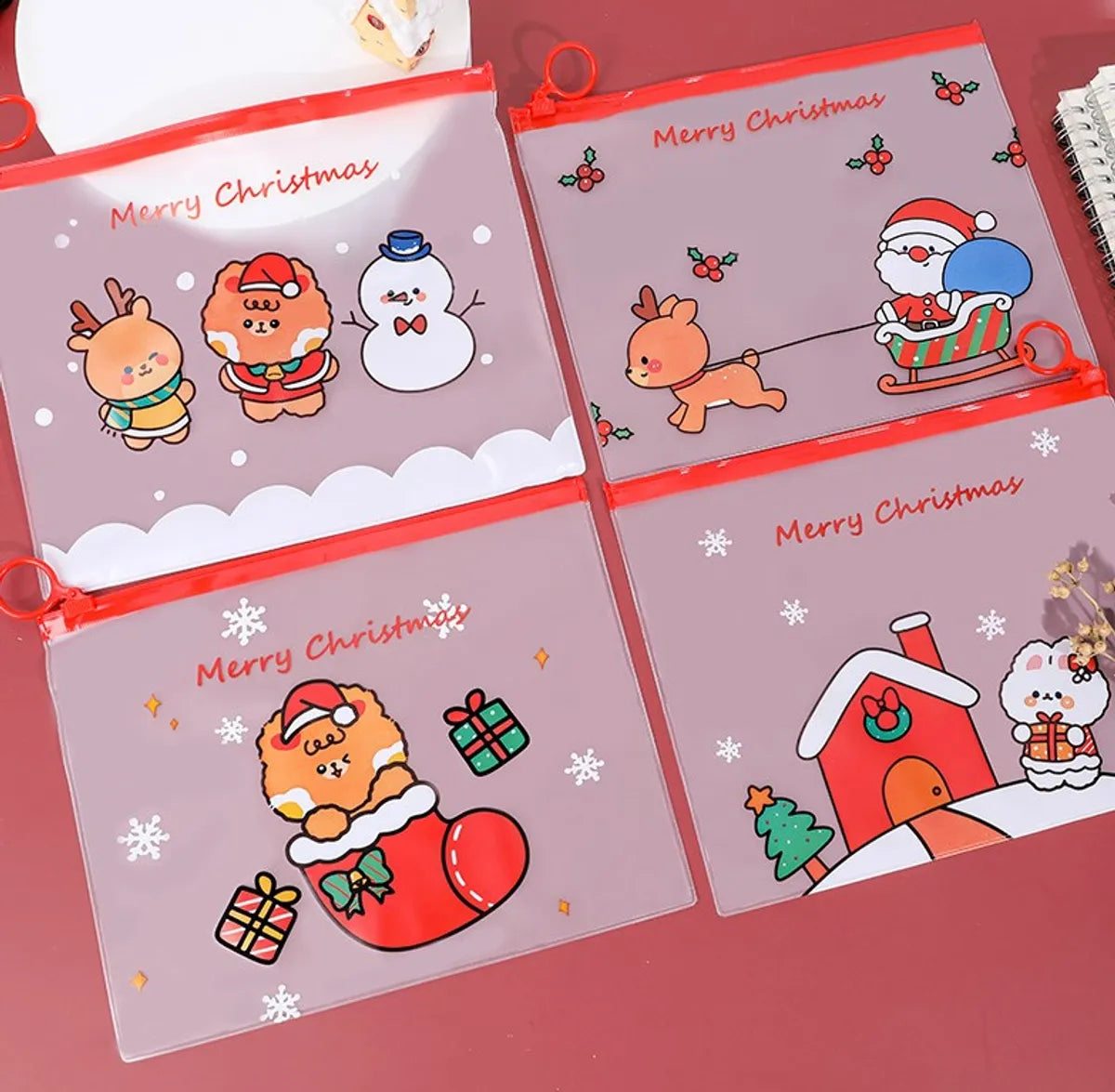 Cartoon Christmas Ring Student Zipper Multifunctional Transparent Stationery Storage Bag