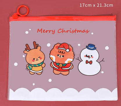 Cartoon Christmas Ring Student Zipper Multifunctional Transparent Stationery Storage Bag