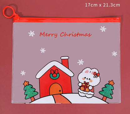 Cartoon Christmas Ring Student Zipper Multifunctional Transparent Stationery Storage Bag