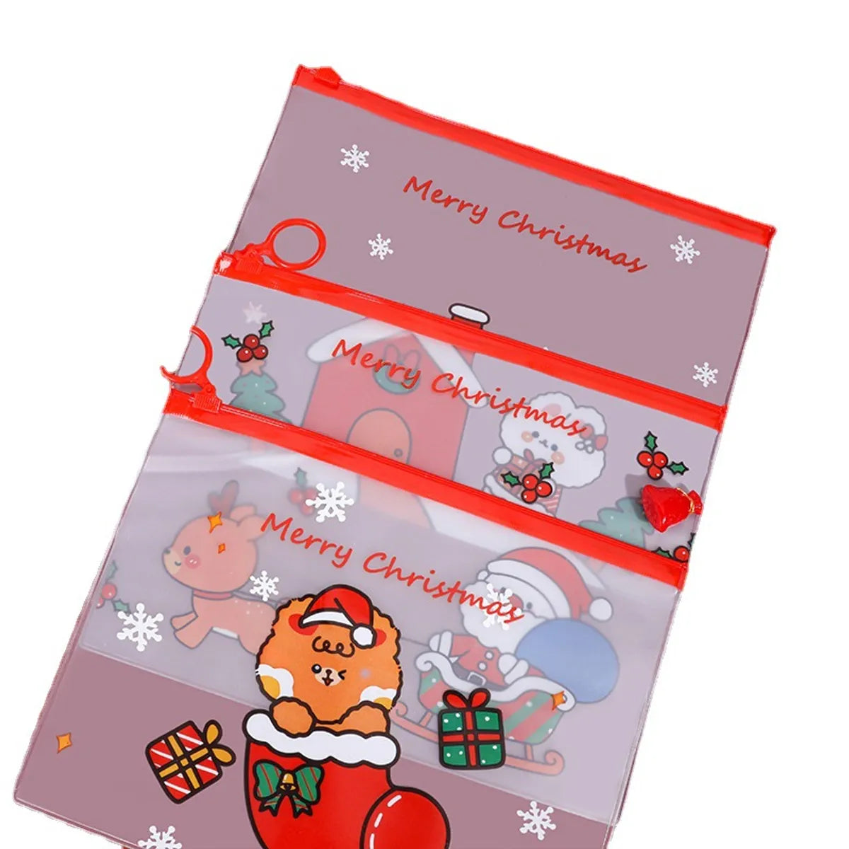 Cartoon Christmas Ring Student Zipper Multifunctional Transparent Stationery Storage Bag