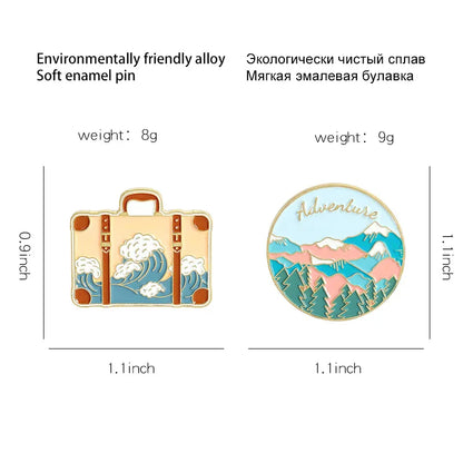 Cartoon Creative Drip Oil Travel Bag Mountain Alloy Brooch