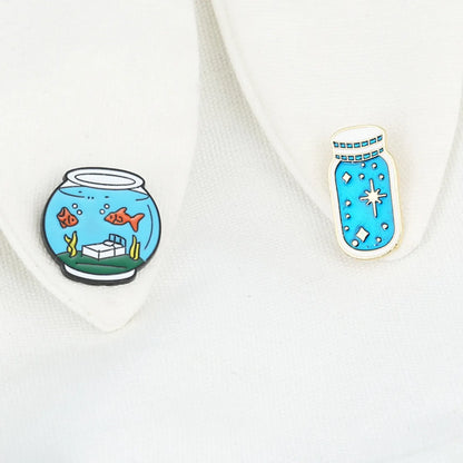 Cartoon Fish Tank Bottle Wine Bottle Lemon Drink Combination Cute Dripping Oil Alloy Brooch