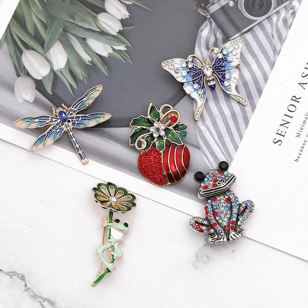 Cartoon Frog Dragonfly Butterfly  Drop Oil Diamond Brooch Wholesale Nihaojewelry