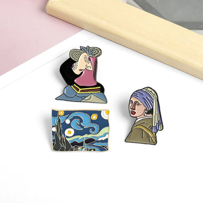 Cartoon Oil Painting Alloy Van Gogh Starry Sky Dripping Oil Brooch