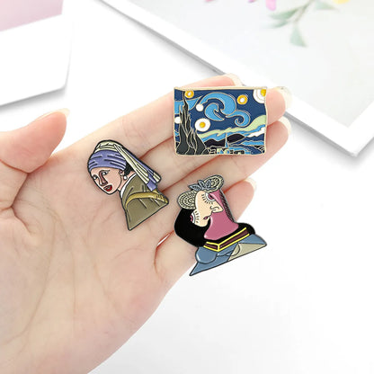 Cartoon Oil Painting Alloy Van Gogh Starry Sky Dripping Oil Brooch