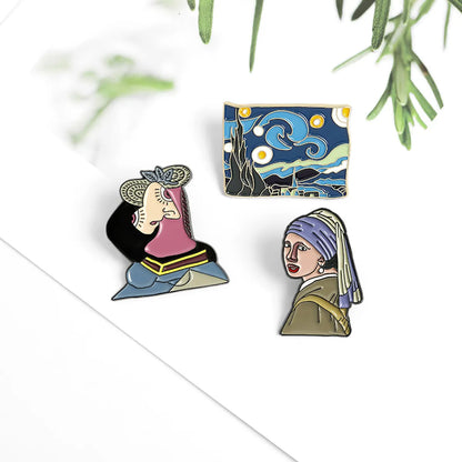 Cartoon Oil Painting Alloy Van Gogh Starry Sky Dripping Oil Brooch