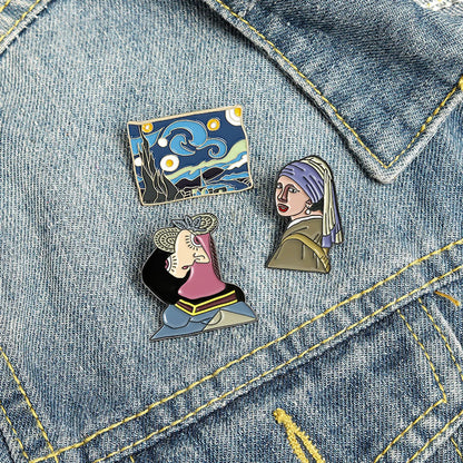 Cartoon Oil Painting Alloy Van Gogh Starry Sky Dripping Oil Brooch