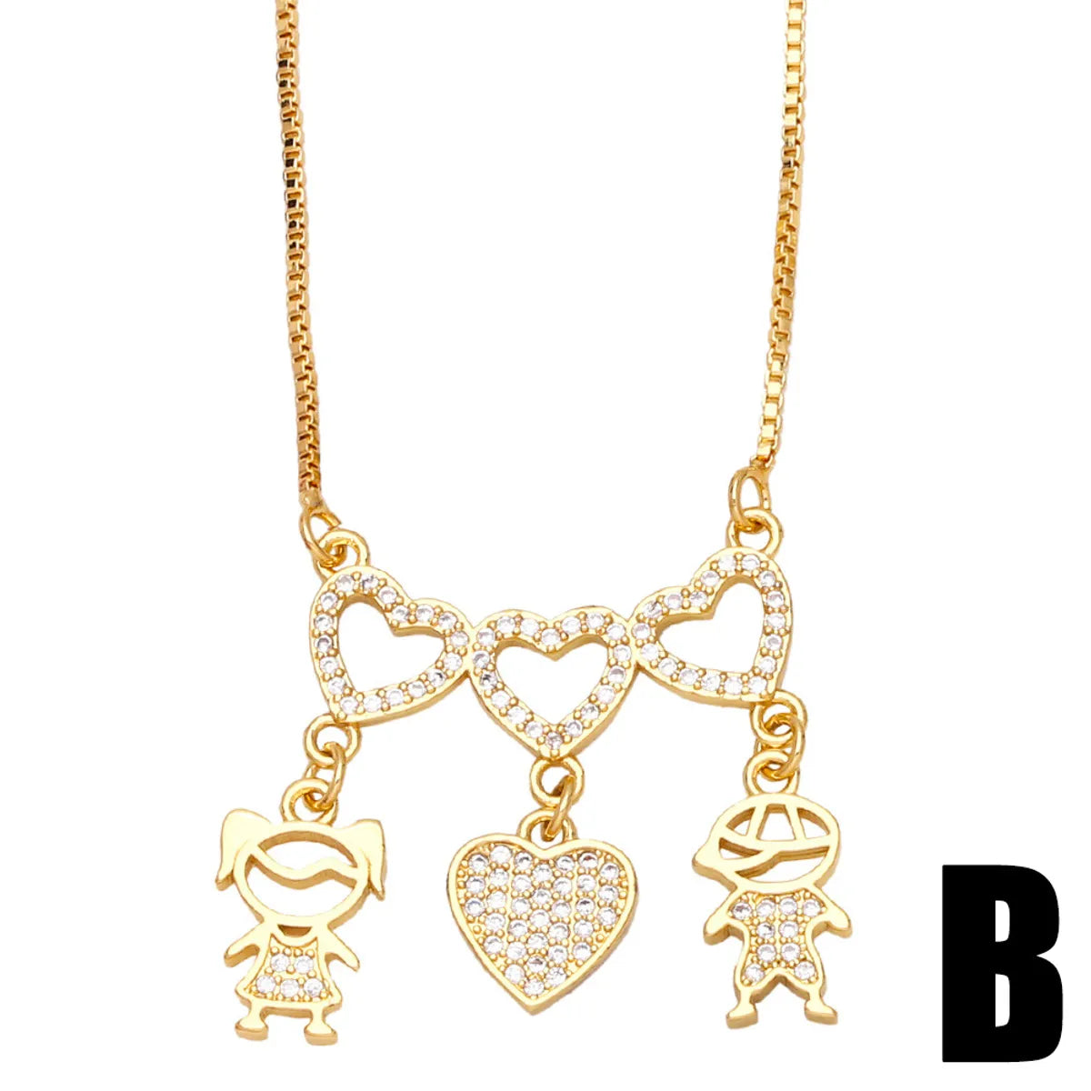 Cartoon Puppet Heart Zircon Couple Copper Gold-Plated Inlaid Zircon Necklace