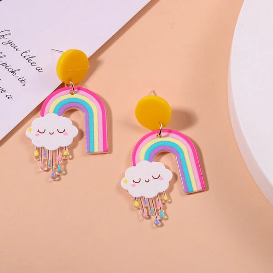 Cartoon Rainbow Cloud Earrings Creative Cute Printing Plate Acrylic Earrings