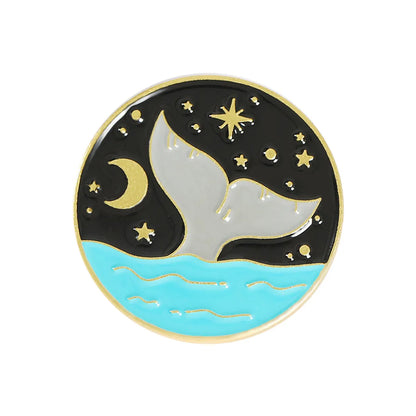 Cartoon Round Black Night Moon Sun Whale Tail Alloy Brooch