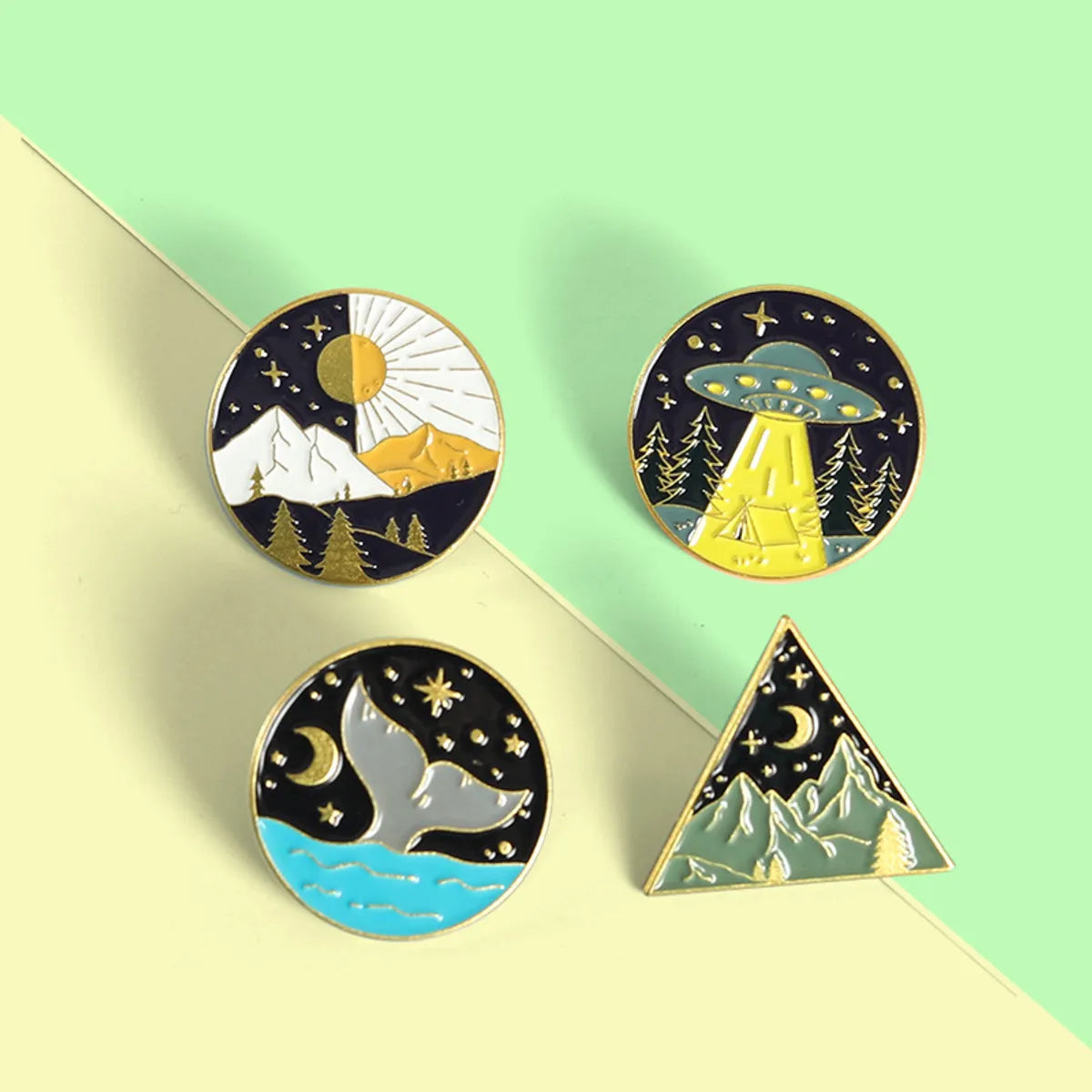 Cartoon Round Black Night Moon Sun Whale Tail Alloy Brooch