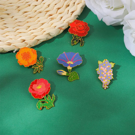 Cartoon Simple Rose Lily Natural Flower Alloy Brooch